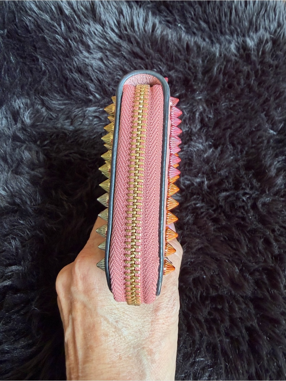 Christian Louboutin Pink Zip-Around Wallet with Multicolor Gradient Studs - Picture 8 of 17